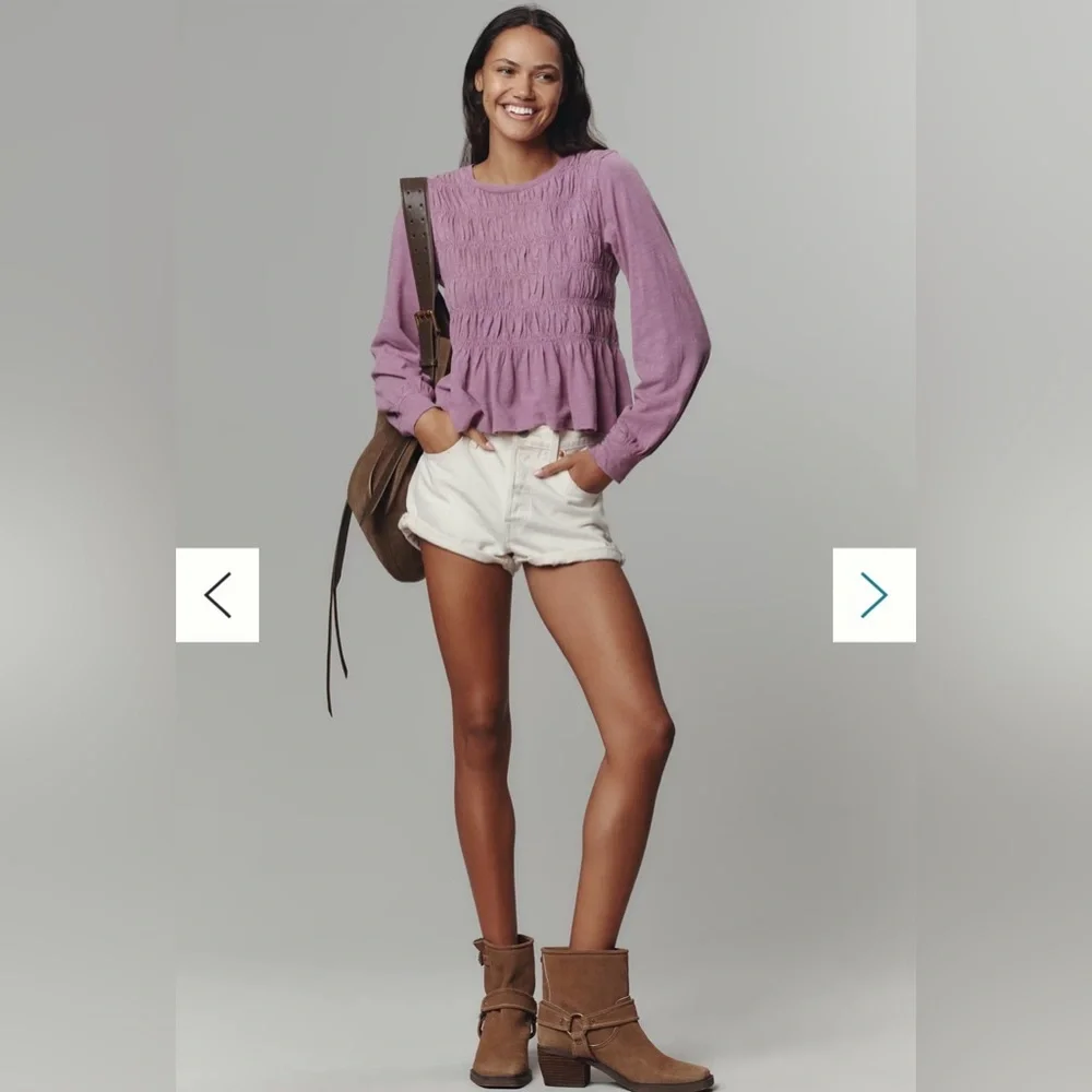 💜Anthropologie Pilcro Long-Sleeve Smocked Top - NWT